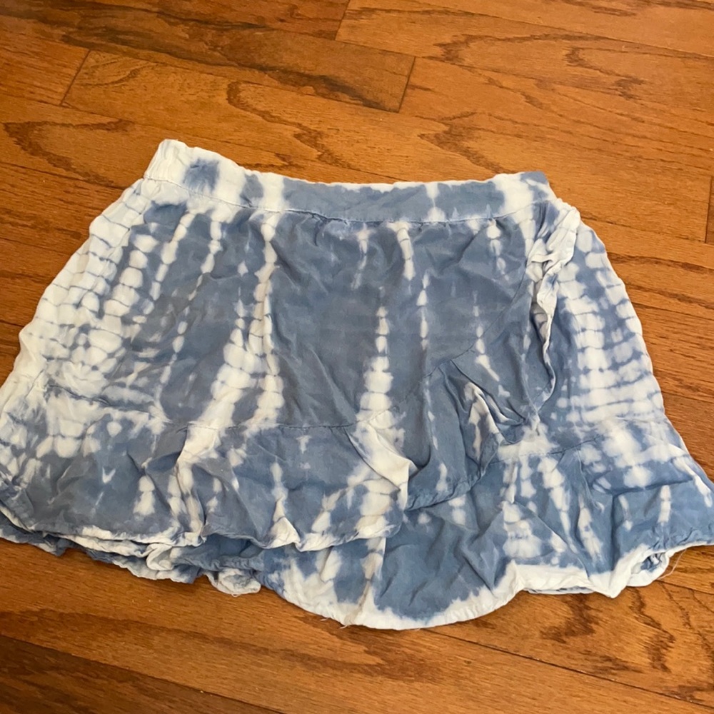Blue tie dye skirt with front ruffle